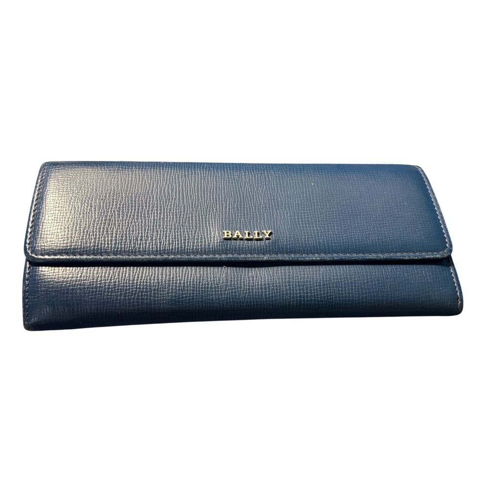 Bally Leather Blue Continental Trifold Wallet Genuine Leather Snap Closure